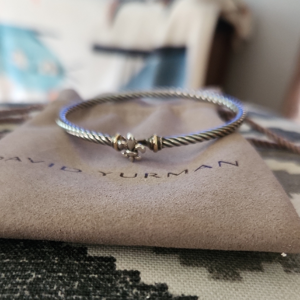 David Yurman Fleur-de-lis Silver and Gold Twisted Bracelet